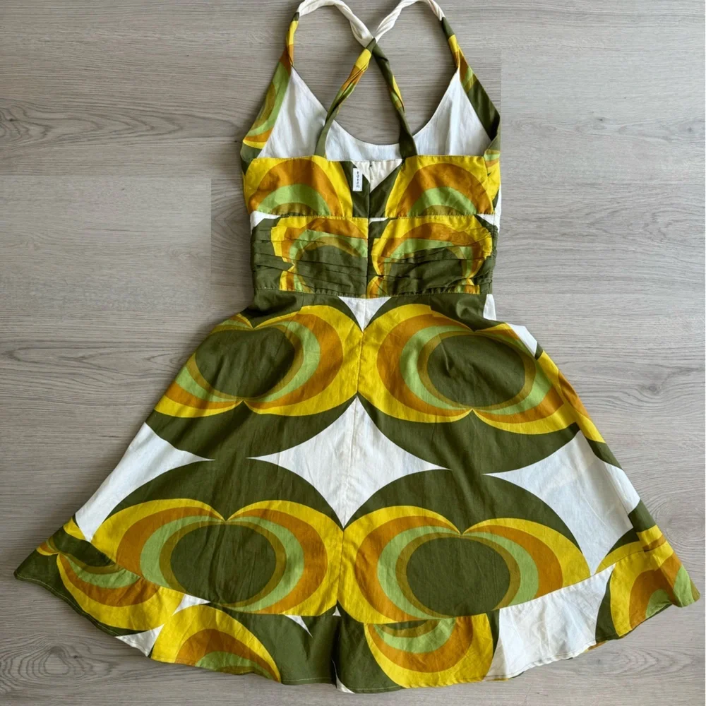 EUC Rare Totem Brand Mini Dress Retro Swirl Circle Green Yellow Orange Size XS S - Picture 2 of 9